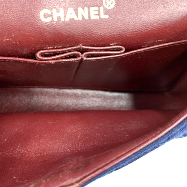 Chanel Classic Flap Small Vintage Navy Fabric 24k Gold Hardware Linked Chain Strap