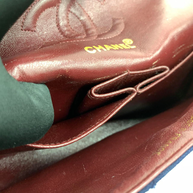 Chanel Classic Flap Small Vintage Navy Fabric 24k Gold Hardware Linked Chain Strap