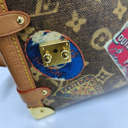 Louis Vuitton Side Trunk Medium Monogram Hotel Labels Brown Multicolor