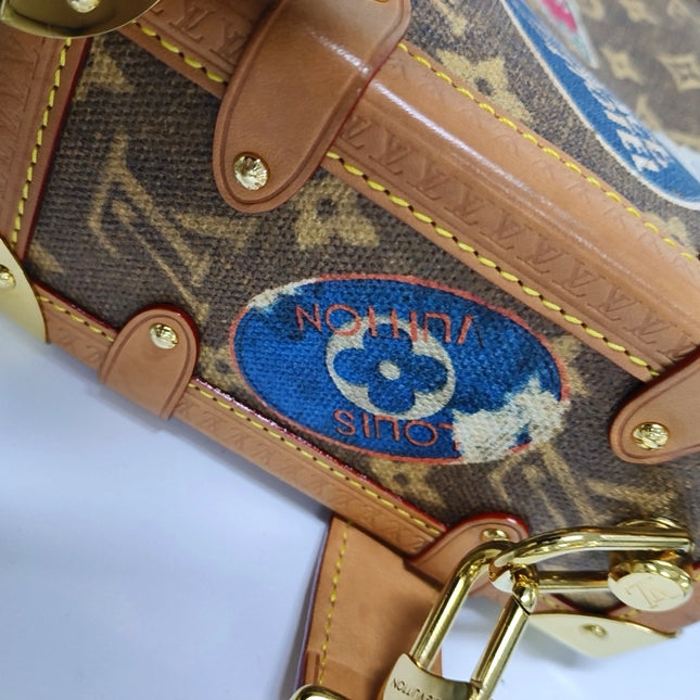 Louis Vuitton Side Trunk Medium Monogram Hotel Labels Brown Multicolor