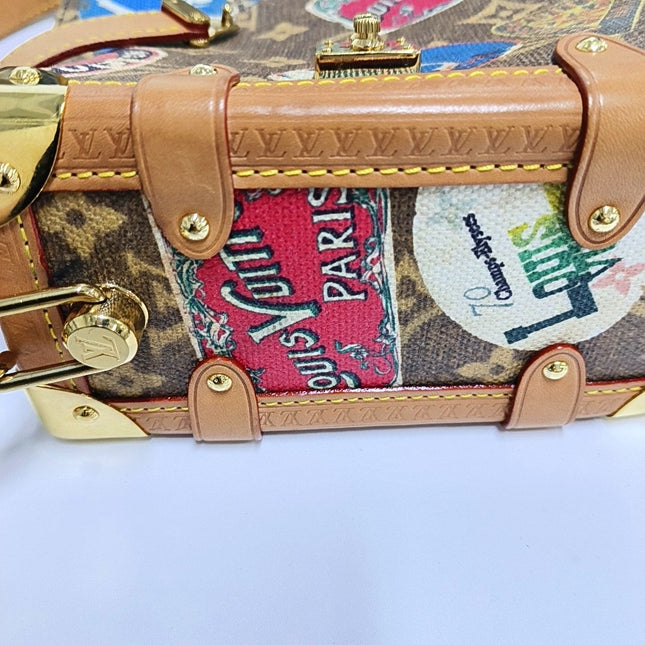 Louis Vuitton Side Trunk Medium Monogram Hotel Labels Brown Multicolor