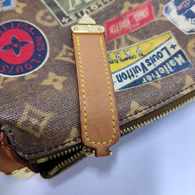 Louis Vuitton Side Trunk Medium Monogram Hotel Labels Brown Multicolor