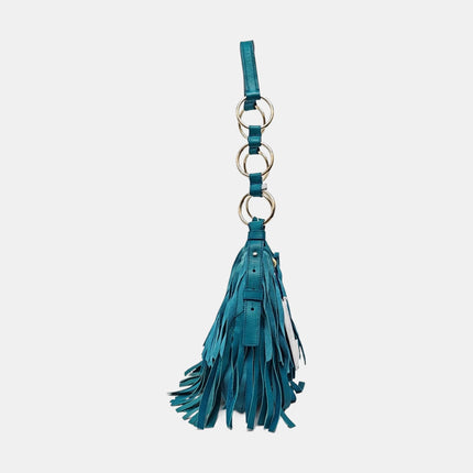 YSL Blue Suede Tassels Shoulder Bag Silver Ring Strap
