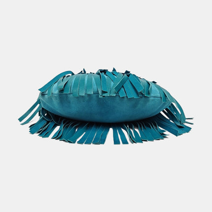 YSL Blue Suede Tassels Shoulder Bag Silver Ring Strap