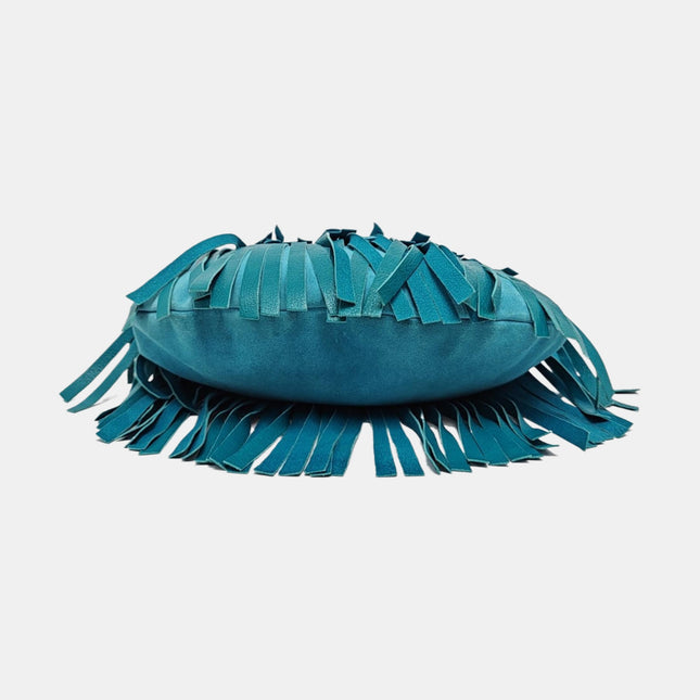 YSL Blue Suede Tassels Shoulder Bag Silver Ring Strap