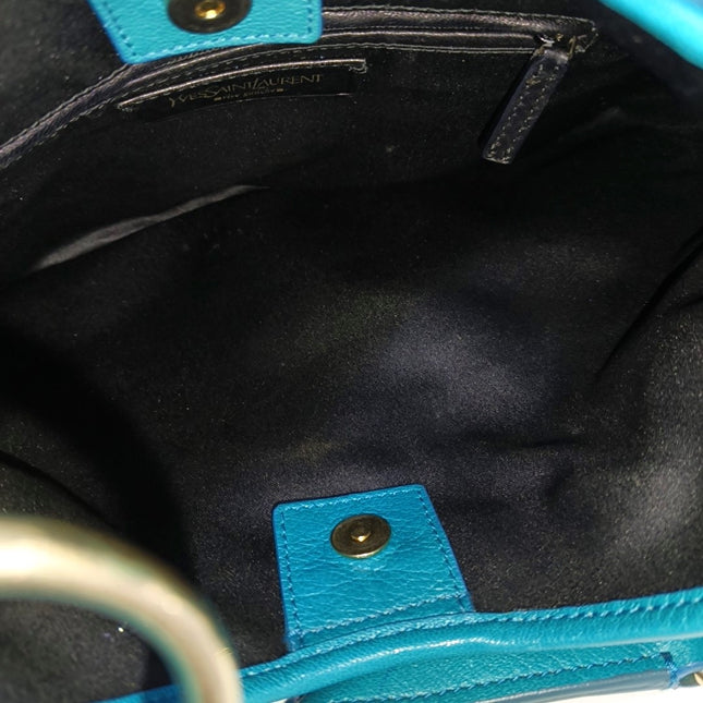 YSL Blue Suede Tassels Shoulder Bag Silver Ring Strap