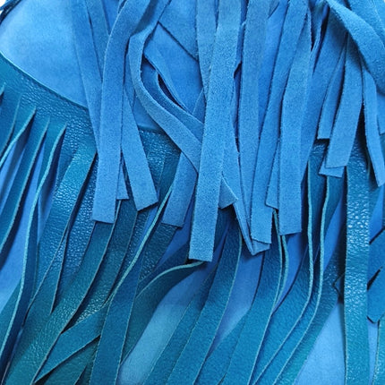 YSL Blue Suede Tassels Shoulder Bag Silver Ring Strap