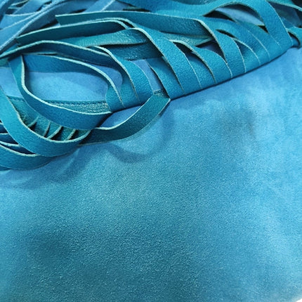 YSL Blue Suede Tassels Shoulder Bag Silver Ring Strap