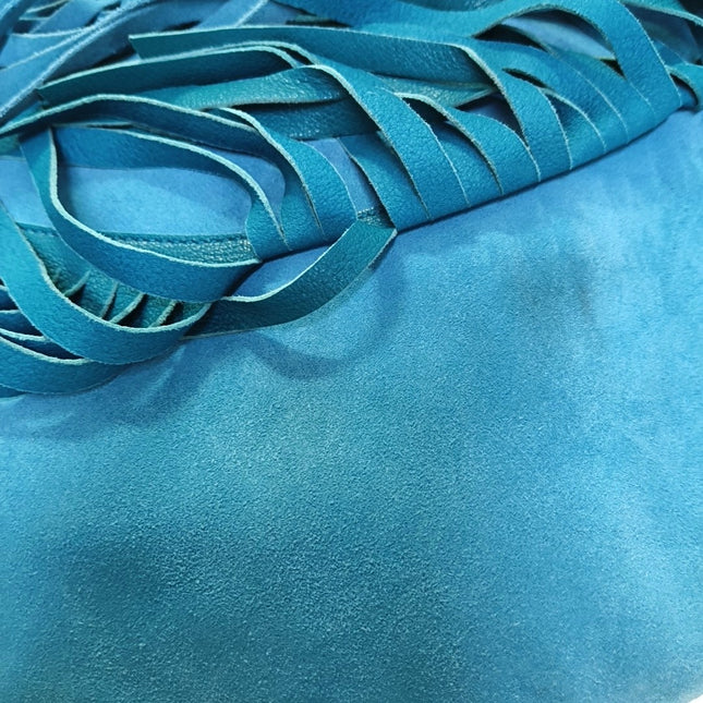 YSL Blue Suede Tassels Shoulder Bag Silver Ring Strap