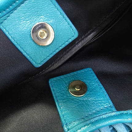 YSL Blue Suede Tassels Shoulder Bag Silver Ring Strap