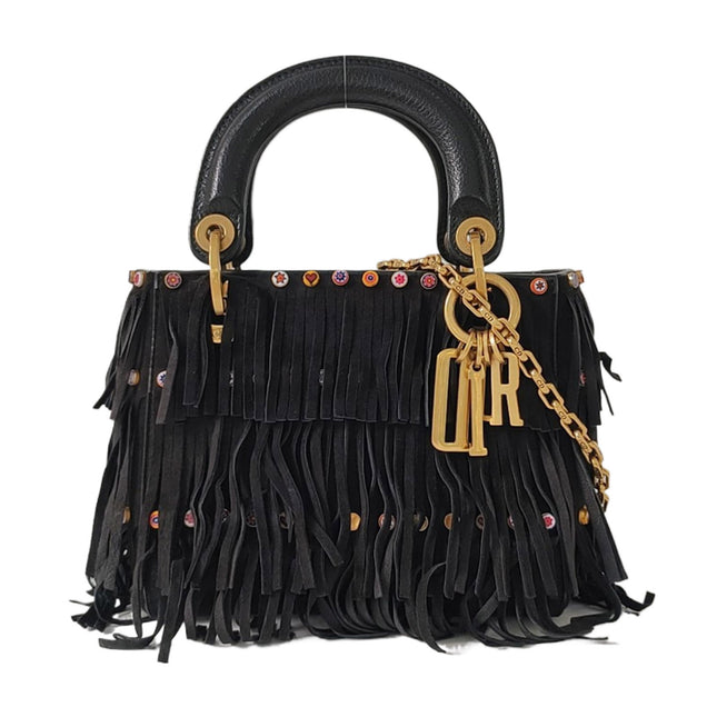 Lady Dior Mini Black Suede Tassels with Gold Hardware 2018