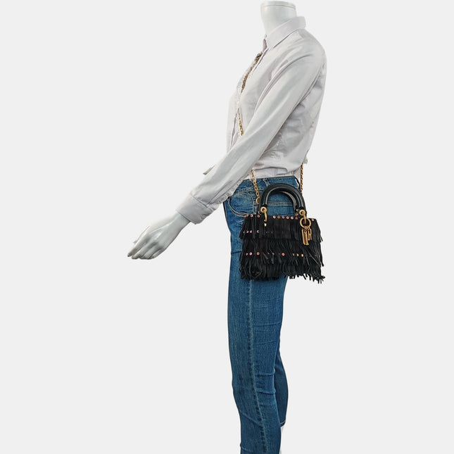Lady Dior Mini Black Suede Tassels with Gold Hardware 2018