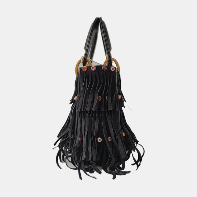 Lady Dior Mini Black Suede Tassels with Gold Hardware 2018