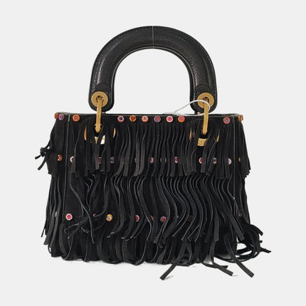 Lady Dior Mini Black Suede Tassels with Gold Hardware 2018