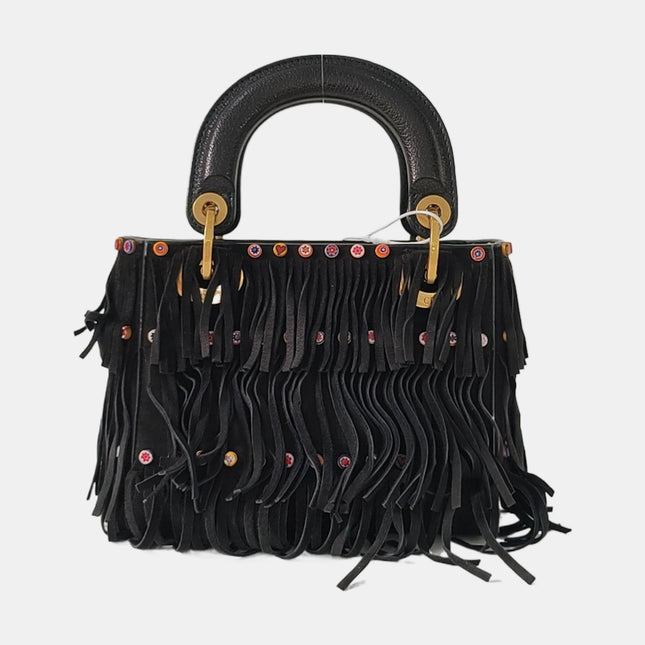 Lady Dior Mini Black Suede Tassels with Gold Hardware 2018