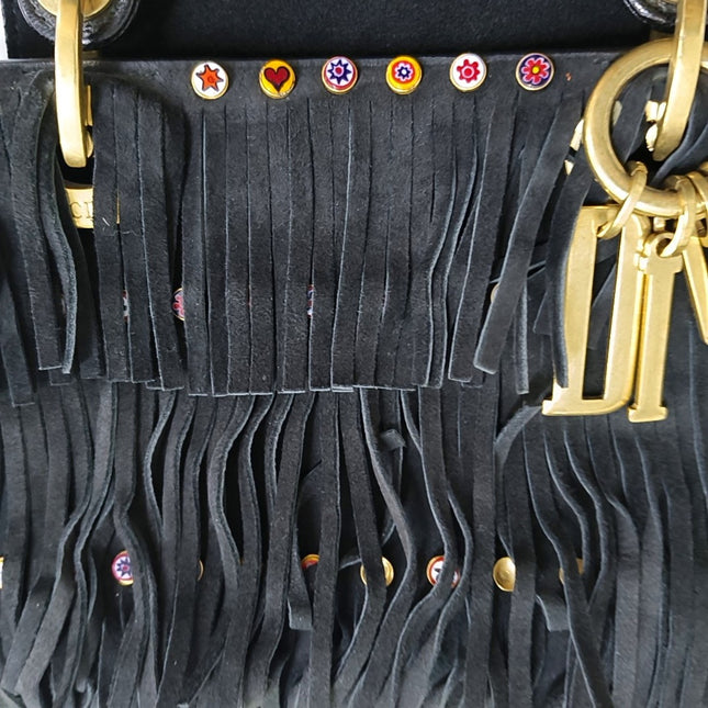 Lady Dior Mini Black Suede Tassels with Gold Hardware 2018