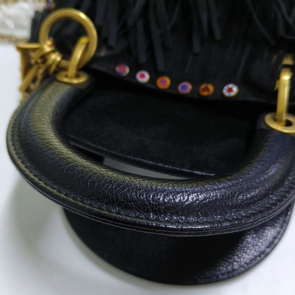 Lady Dior Mini Black Suede Tassels with Gold Hardware 2018