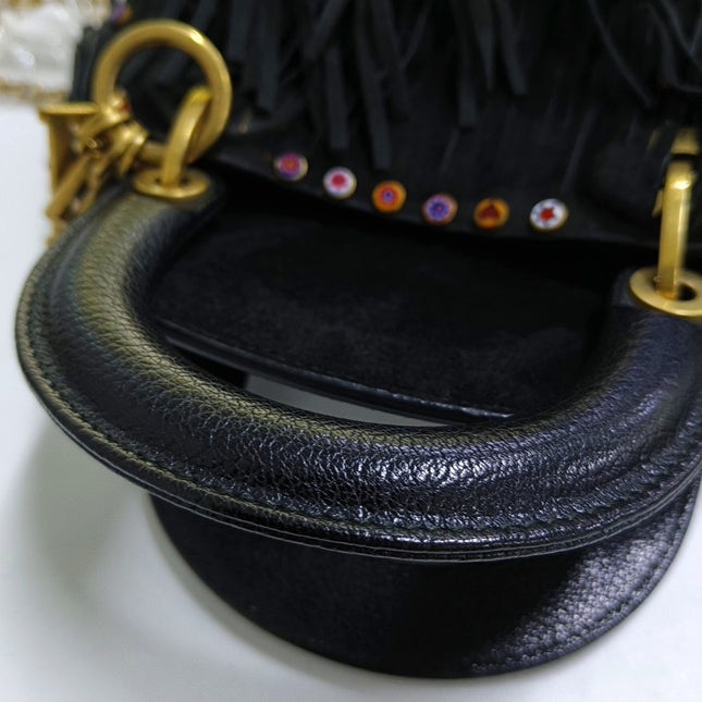 Lady Dior Mini Black Suede Tassels with Gold Hardware 2018