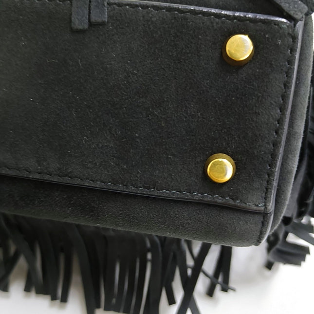 Lady Dior Mini Black Suede Tassels with Gold Hardware 2018