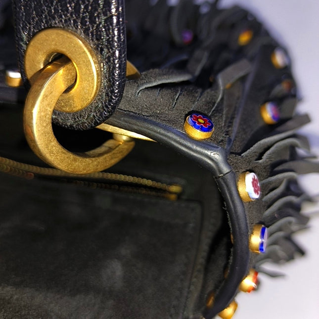 Lady Dior Mini Black Suede Tassels with Gold Hardware 2018