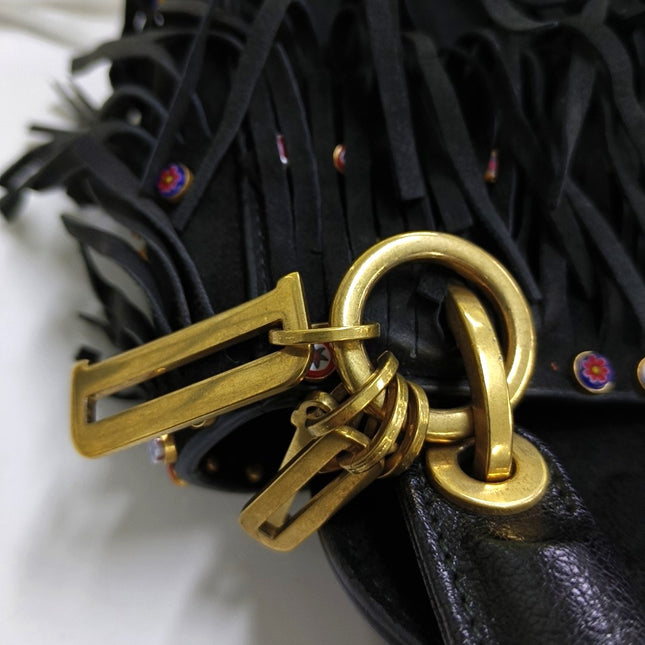 Lady Dior Mini Black Suede Tassels with Gold Hardware 2018