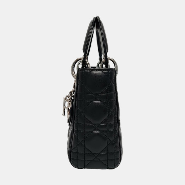 Lady Dior Mini Black Lambskin Leather with Silver Hardware 2016