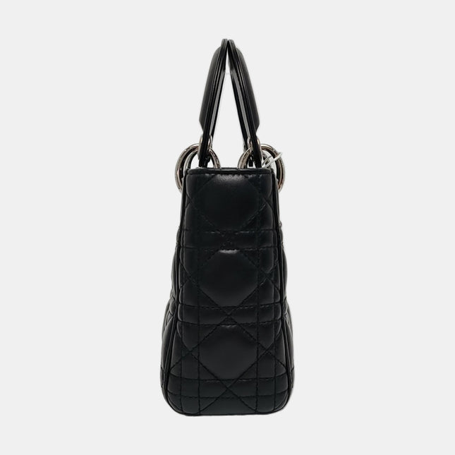 Lady Dior Mini Black Lambskin Leather with Silver Hardware 2016