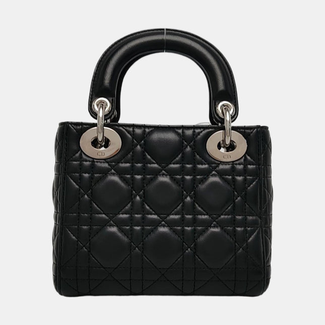 Lady Dior Mini Black Lambskin Leather with Silver Hardware 2016