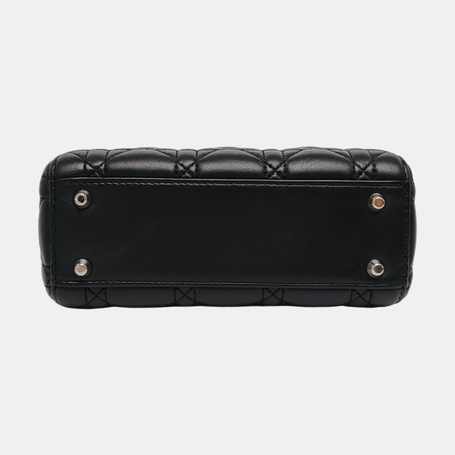 Lady Dior Mini Black Lambskin Leather with Silver Hardware 2016