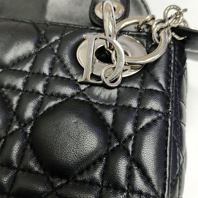 Lady Dior Mini Black Lambskin Leather with Silver Hardware 2016