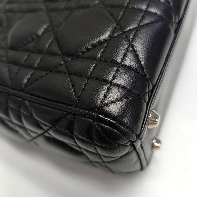 Lady Dior Mini Black Lambskin Leather with Silver Hardware 2016