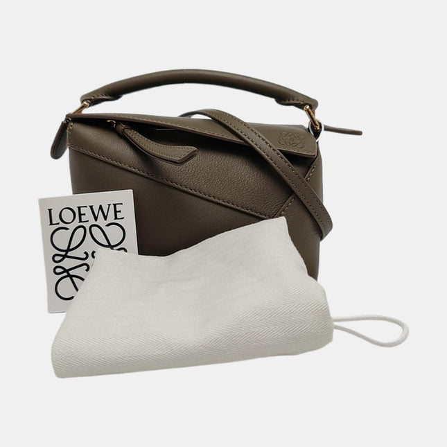 Loewe Puzzle Edge Mini Dark Olive Green Calfskin Leather Crossbody Bag
