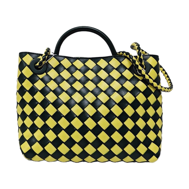 Bottega Veneta Andiamo Small Yellow and Green Checkered Intrecciato Leather Handbag