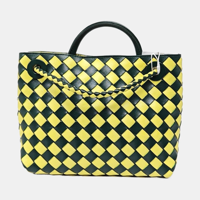 Bottega Veneta Andiamo Small Yellow and Green Checkered Intrecciato Leather Handbag
