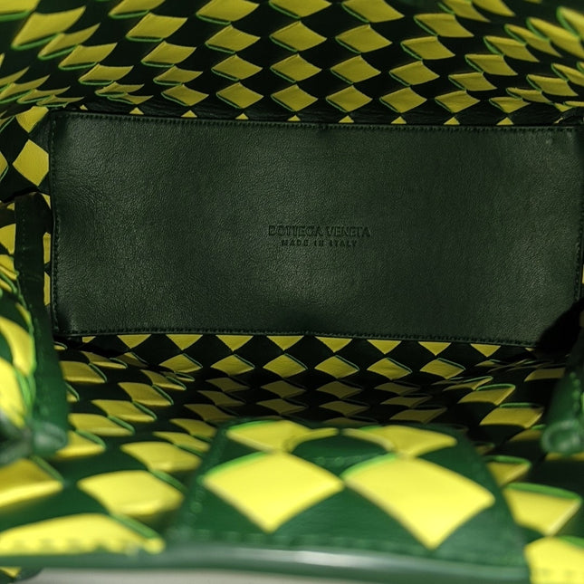 Bottega Veneta Andiamo Small Yellow and Green Checkered Intrecciato Leather Handbag