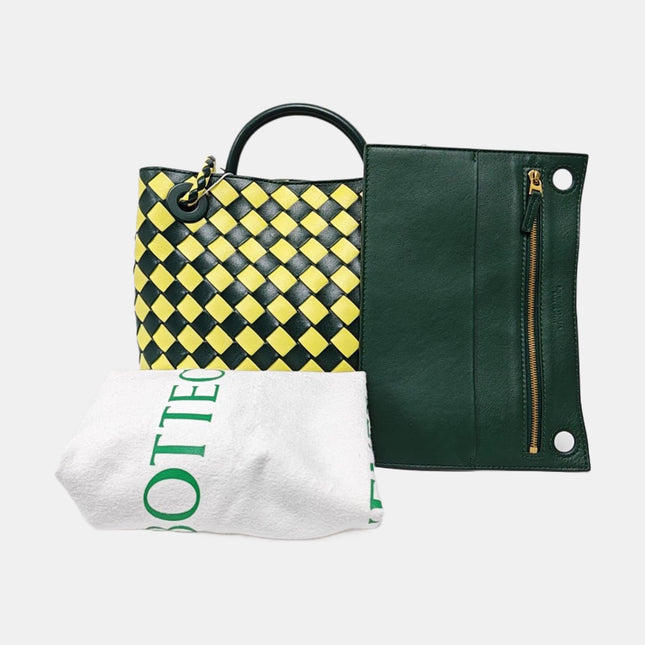 Bottega Veneta Andiamo Small Yellow and Green Checkered Intrecciato Leather Handbag