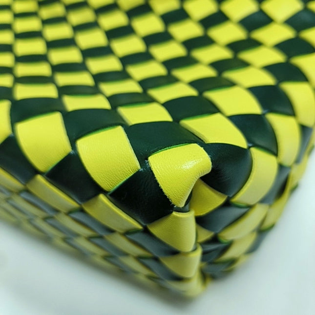 Bottega Veneta Andiamo Small Yellow and Green Checkered Intrecciato Leather Handbag