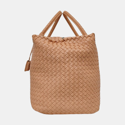 Bottega Veneta Travel Luggage Tote Beige Intrecciato Leather Top Handle Zip Closure