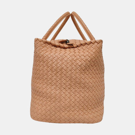 Bottega Veneta Travel Luggage Tote Beige Intrecciato Leather Top Handle Zip Closure