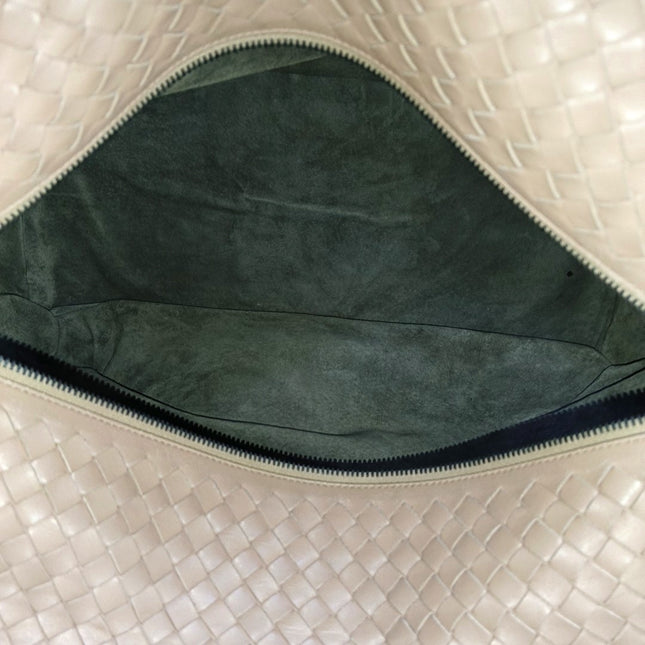 Bottega Veneta Travel Luggage Tote Beige Intrecciato Leather Top Handle Zip Closure