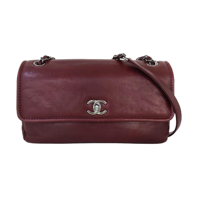 Chanel Classic Flap Burgundy Smooth Calfskin Leather Silver Hardware