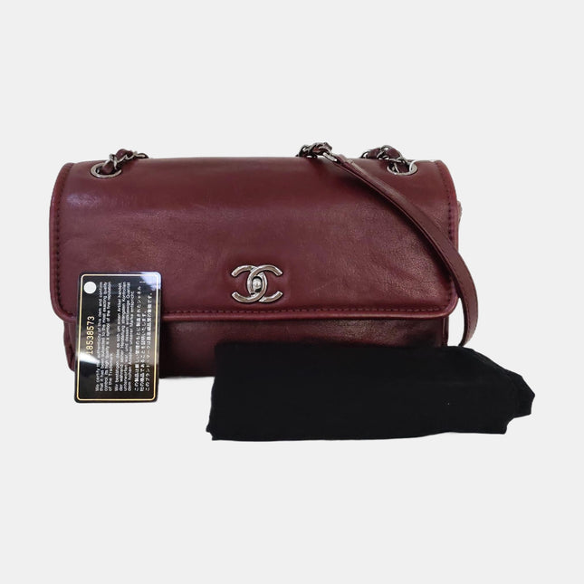 Chanel Classic Flap Burgundy Smooth Calfskin Leather Silver Hardware