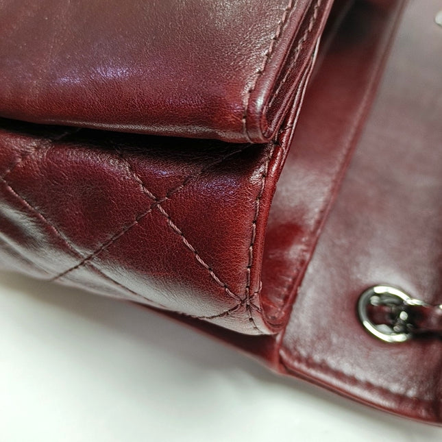Chanel Classic Flap Burgundy Smooth Calfskin Leather Silver Hardware