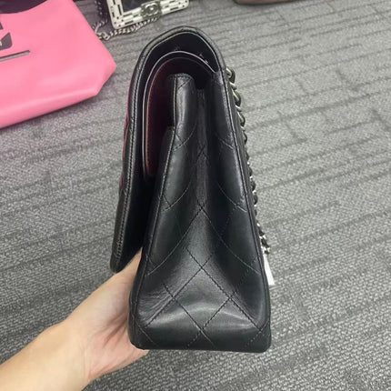 Chanel Classic Flap Maxi Black Lambskin Leather Double Flap Silver Hardware 2013-14