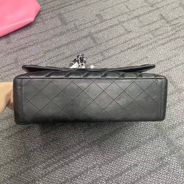 Chanel Classic Flap Maxi Black Lambskin Leather Double Flap Silver Hardware 2013-14