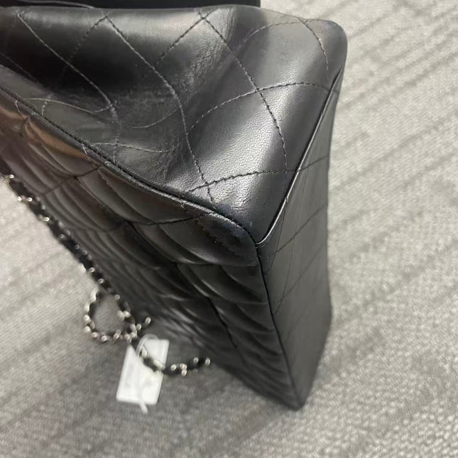Chanel Classic Flap Maxi Black Lambskin Leather Double Flap Silver Hardware 2013-14