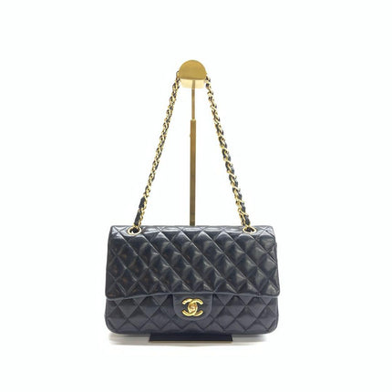 Chanel Timeless Classic Flap Vintage Medium Black Lambskin Leather 24k Gold Hardware 2006-2008-1013