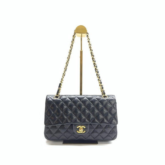 Chanel Timeless Classic Flap Vintage Medium Black Lambskin Leather 24k Gold Hardware 2006-2008-1013