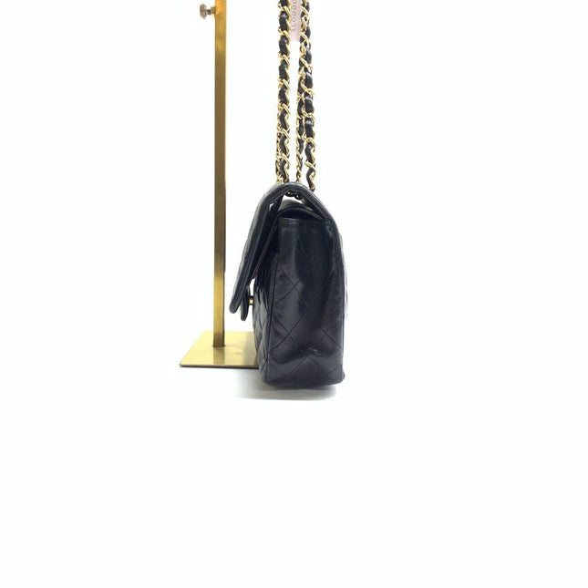 Chanel Timeless Classic Flap Medium Black Lambskin Leather 24k Gold Plated Hardware 2006-2008