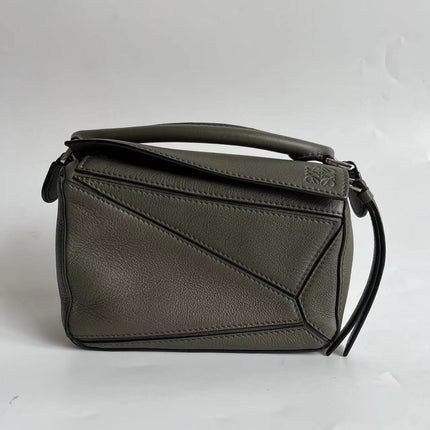Loewe Puzzle Mini Olive Green Calfskin Leather Crossbody Bag